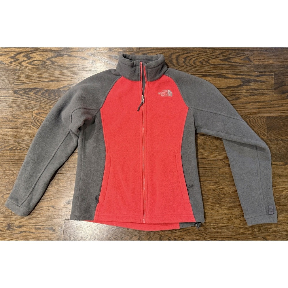 The North‎ Face Jacket Womens Small Red Full Gray Zip Fleece Outdoor